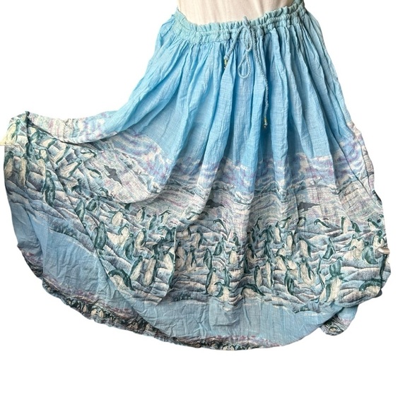 Vintage Dresses & Skirts - Vintage circle crinkle skirt penguin ocean pattern Large Cotton Zero brand